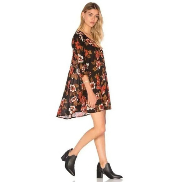 Amuse Society Casyn Black Floral Mini Shift Tunic Dress S - Picture 1 of 5